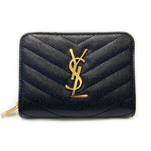 Saint Laurent Yves Compact Full Zip Wallet L Zipper Leather Black